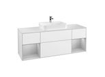 Villeroy und Boch Finion Waschtischunterschrank G451GJGF 160cm, Abdeckplatte white matt, Emotion, Regale Light grey matt lacquer, Glossy white lacquer