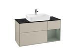Villeroy und Boch Finion Waschtischunterschrank F422GMHH 120cm, Abdeckplatte black matt, Regal rechts Olive Matt Lacquer, Sand Matt Lacquer