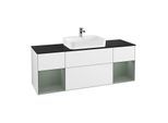 Villeroy und Boch Finion Waschtischunterschrank F452GMGF 160x60,3cm, Abdeckplatte black matt, Regale Olive matt lacquer, Glossy white lacquer