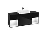 Villeroy und Boch Finion Waschtischunterschrank G452GFPH 160cm, Abdeckplatte black matt, Emotion, Regale Glossy white lacquer, Glossy Black Lacquer