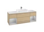 Villeroy und Boch Finion Waschtischunterschrank F451GJPC 160x60,3cm, Abdeckplatte white matt, Regale Light grey matt lacquer, Oak Veneer