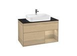 Villeroy und Boch Finion Waschtischunterschrank G372PCPC 100cm, Abdeckplatte black matt, Emotion, Regal rechts Oak Veneer, Oak Veneer
