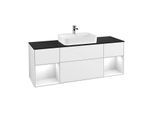 Villeroy und Boch Finion Waschtischunterschrank G452GFGF 160cm, Abdeckplatte black matt, Emotion, Regale Glossy white lacquer, Glossy white lacquer