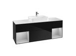 Villeroy und Boch Finion Waschtischunterschrank F451GJPH 160x60,3cm, Abdeckplatte white matt, Regale Light grey matt lacquer, Glossy Black Lacquer
