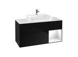 Villeroy und Boch Finion Waschtischunterschrank G421GFPH 120cm, Abdeckplatte white matt, Emotion, Regal rechts Glossy white, Glossy Black Lacquer