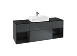 Villeroy und Boch Finion Waschtischunterschrank G452PHHG 160cm, Abdeckplatte black matt, Emotion, Regale Glossy black lacquer, Midnight Blue Matt Lacquer