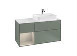 Villeroy und Boch Finion Waschtischunterschrank F391HHGM 120cm, Abdeckplatte white matt, Regal links Sand Matt Lacquer, Olive Matt Lacquer
