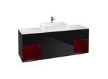 Villeroy und Boch Finion Waschtischunterschrank F451HBPH 160x60,3cm, Abdeckplatte white matt, Regale Peony matt lacquer, Glossy Black Lacquer