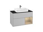 Villeroy und Boch Finion Waschtischunterschrank G372PCGJ 100cm, Abdeckplatte black matt, Emotion, Regal rechts Oak Veneer, Light grey matt