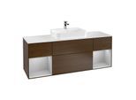 Villeroy und Boch Finion Waschtischunterschrank F451GJGN 160x60,3cm, Abdeckplatte white matt, Regale Light grey matt lacquer, Walnut veneer