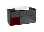 Villeroy und Boch Finion Waschtischunterschrank G292HBHG 120cm, Abdeckplatte black matt, Emotion, Regal links Peony, Midnight Blue Matt Lacquer