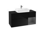 Villeroy und Boch Finion Waschtischunterschrank G422GKPH 120cm, Abdeckplatte black matt, Emotion, Regal rechts Anthracite matt, Glossy Black Lacquer