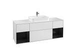 Villeroy und Boch Finion Waschtischunterschrank G451PHMT 160cm, Abdeckplatte white matt, Emotion, Regale Glossy black lacquer, White matt lacquer