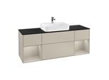 Villeroy und Boch Finion Waschtischunterschrank F452HHHH 160x60,3cm, Abdeckplatte black matt, Regale sand matt lacquer, Sand Matt Lacquer