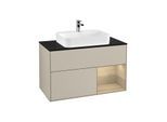Villeroy und Boch Finion Waschtischunterschrank F372PCHH 100cm, Abdeckplatte black matt, Regal rechts Oak Veneer, Sand Matt Lacquer
