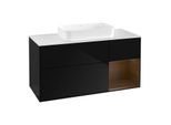 Villeroy und Boch Finion Waschtischunterschrank G301GNPH 120cm, Abdeckplatte white matt, Emotion, Regal rechts Walnut veneer, Glossy Black Lacquer