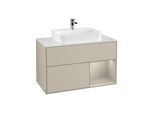 Villeroy und Boch Finion Waschtischunterschrank G371HHHH 100cm, Abdeckplatte white matt, Emotion, Regal rechts Sand Matt, Sand Matt Lacquer
