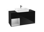 Villeroy und Boch Finion Waschtischunterschrank G412GJPH 120cm, Abdeckplatte black matt, Emotion, Regal links Light grey matt, Glossy Black Lacquer