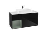 Villeroy und Boch Finion Waschtischunterschrank G411GMPH 120cm, Abdeckplatte white matt, Emotion, Regal links Olive Matt Lacquer, Glossy Black Lacquer