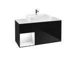 Villeroy und Boch Finion Waschtischunterschrank F411GFPH 120cm, Abdeckplatte white matt, Regal links Glossy white lacquer, Glossy Black Lacquer