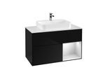 Villeroy und Boch Finion Waschtischunterschrank F371MTPH 100cm, Abdeckplatte white matt, Regal rechts White matt lacquer, Glossy Black Lacquer