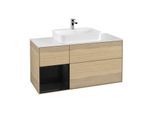 Villeroy und Boch Finion Waschtischunterschrank G411PHPC 120cm, Abdeckplatte white matt, Emotion, Regal links Glossy Black Lacquer, Oak Veneer