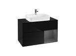 Villeroy und Boch Finion Waschtischunterschrank G372GKPH 100cm, Abdeckplatte black matt, Emotion, Regal rechts Anthracite matt, Glossy Black Lacquer