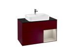 Villeroy und Boch Finion Waschtischunterschrank F372HHHB 100cm, Abdeckplatte black matt, Regal rechts Sand Matt, Peony Matt