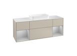 Villeroy und Boch Finion Waschtischunterschrank F331GJHH 160x60,3cm, Abdeckplatte white matt, Regale Light grey matt lacquer, Sand Matt Lacquer