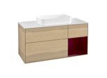 Villeroy und Boch Finion Waschtischunterschrank G301HBPC 120cm, Abdeckplatte white matt, Emotion, Regal rechts Peony, Oak Veneer