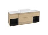 Villeroy und Boch Finion Waschtischunterschrank F331PHPC 160x60,3cm, Abdeckplatte white matt, Regale Glossy black lacquer, Oak Veneer