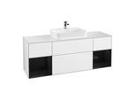 Villeroy und Boch Finion Waschtischunterschrank G451PHGF 160cm, Abdeckplatte white matt, Emotion, Regale Glossy black lacquer, Glossy white lacquer
