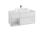 Villeroy und Boch Finion Waschtischunterschrank G411GJMT 120cm, Abdeckplatte white matt, Emotion, Regal links Light grey matt, White matt lacquer