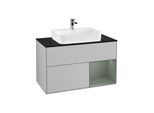 Villeroy und Boch Finion Waschtischunterschrank G372GMGJ 100cm, Abdeckplatte black matt, Emotion, Regal rechts Olive Matt Lacquer, Light grey matt