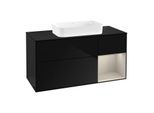 Villeroy und Boch Finion Waschtischunterschrank F302HHPH 120cm, Abdeckplatte black matt, Regal rechts Sand Matt, Glossy Black Lacquer