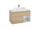 Villeroy und Boch Finion Waschtischunterschrank F371GJPC 100cm, Abdeckplatte white matt, Regal rechts Light grey matt, Oak Veneer