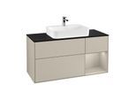 Villeroy und Boch Finion Waschtischunterschrank G422HHHH 120cm, Abdeckplatte black matt, Emotion, Regal rechts Sand matt, Sand Matt Lacquer