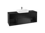 Villeroy und Boch Finion Waschtischunterschrank G452PHPD 160cm, Abdeckplatte black matt, Emotion, Regale Glossy black lacquer, Black matt lacquer