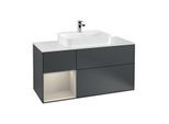Villeroy und Boch Finion Waschtischunterschrank G411HHHG 120cm, Abdeckplatte white matt, Emotion, Regal links Sand Matt Lacquer, Midnight Blue Matt Lacquer