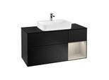 Villeroy und Boch Finion Waschtischunterschrank G422HHPD 120cm, Abdeckplatte black matt, Emotion, Regal rechts Sand matt, Black matt lacquer