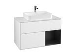 Villeroy und Boch Finion Waschtischunterschrank F371PDGF 100cm, Abdeckplatte white matt, Regal rechts Black matt lacquer, Glossy white lacquer