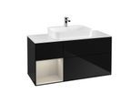 Villeroy und Boch Finion Waschtischunterschrank G411HHPH 120cm, Abdeckplatte white matt, Emotion, Regal links Sand Matt Lacquer, Glossy Black Lacquer