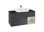 Villeroy und Boch Finion Waschtischunterschrank G422HHHG 120cm, Abdeckplatte black matt, Emotion, Regal rechts Sand matt, Midnight Blue Matt Lacquer