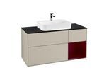 Villeroy und Boch Finion Waschtischunterschrank G422HBHH 120cm, Abdeckplatte black matt, Emotion, Regal rechts Peony matt, Sand Matt Lacquer