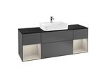 Villeroy und Boch Finion Waschtischunterschrank G452HHGK 160cm, Abdeckplatte black matt, Emotion, Regale sand matt lacquer, Anthracite matt