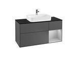 Villeroy und Boch Finion Waschtischunterschrank F422GJGK 120cm, Abdeckplatte black matt, Regal rechts Light grey matt, Anthracite matt