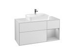 Villeroy und Boch Finion Waschtischunterschrank G421GJMT 120cm, Abdeckplatte white matt, Emotion, Regal rechts Light grey matt, White matt lacquer