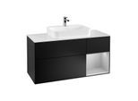 Villeroy und Boch Finion Waschtischunterschrank G421GJPD 120cm, Abdeckplatte white matt, Emotion, Regal rechts Light grey matt, Black matt lacquer