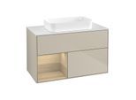 Villeroy und Boch Finion Waschtischunterschrank F651PCHH 100x60,3x50,1cm, Regal links Oak Veneer, Sand Matt Lacquer