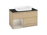 Villeroy und Boch Finion Waschtischunterschrank F652HHPC 100x60,3x50,1cm, Regal links Sand Matt Lacquer, Oak Veneer